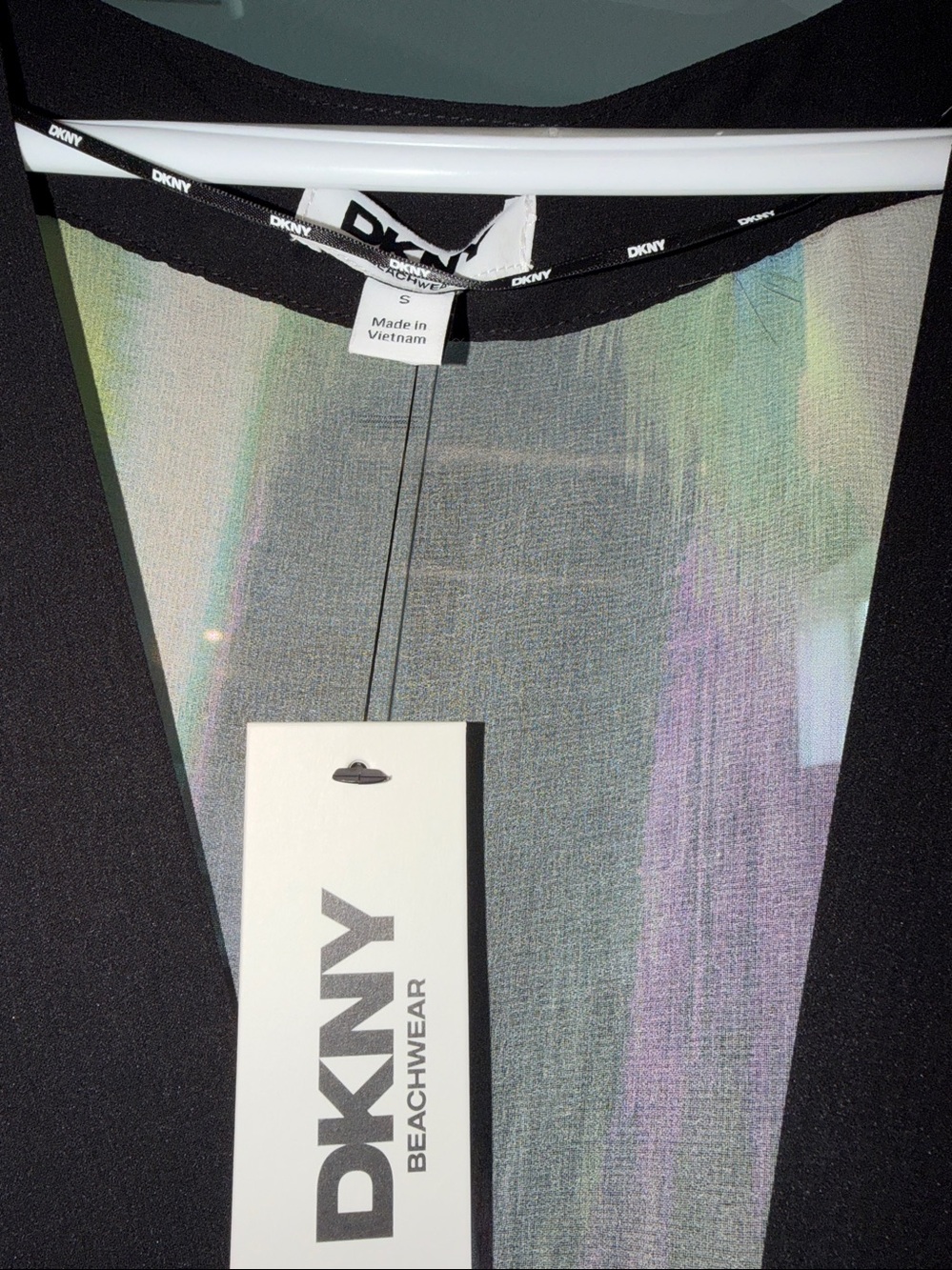 DKNY Sheer Multicolor Tie-Front Kimono Cover Up - Picture 3 of 4
